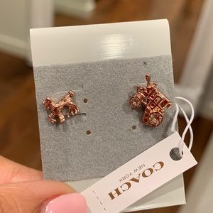 Coach Pave Horse And Carriage Earrings-ROSEGOLD 🔥